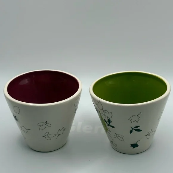 Two Starbucks 2007 Ceramic Falling Leaves Mugs Red and Green 8 oz - Picture 7 of 15